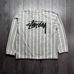 Stussy V Poncho Henley Pullover Shirt Striped Drawstring Size Medium